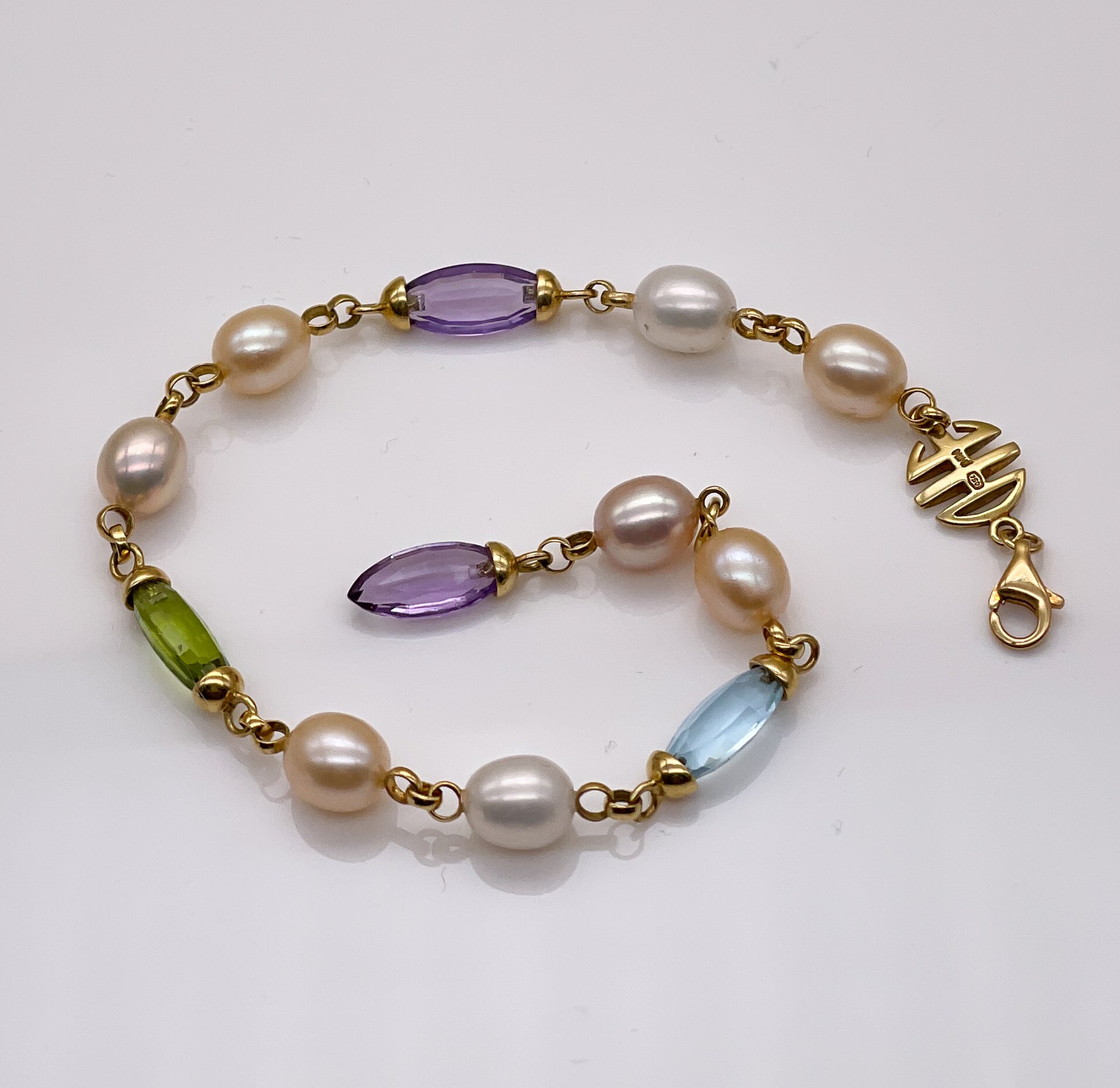 Mimi Milano 18K Pearl, Peridot, Topaz and Amethyst Bracelet - Premium Bracelet from All The Best Vintage - Just $1495! Shop now at All The Best Vintage