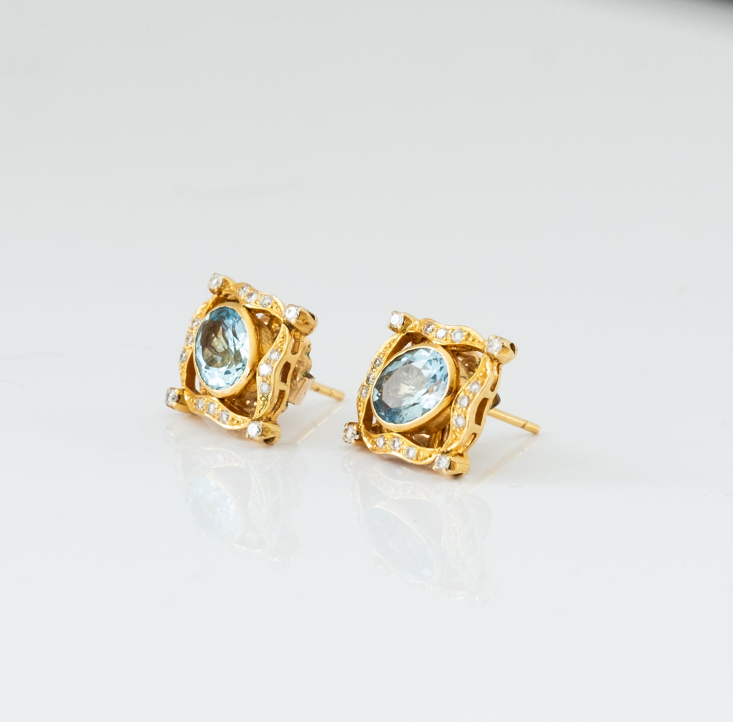 Aquamarine and Diamond 22K Gold Earrings - Premium Earrings from All The Best Vintage - Just $3800! Shop now at All The Best Vintage