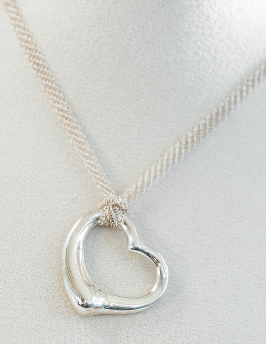 Tiffany & Co Elsa Peretti Open Heart Pendant on Mesh Chain - Premium necklace from All The Best Vintage - Just $995! Shop now at All The Best Vintage
