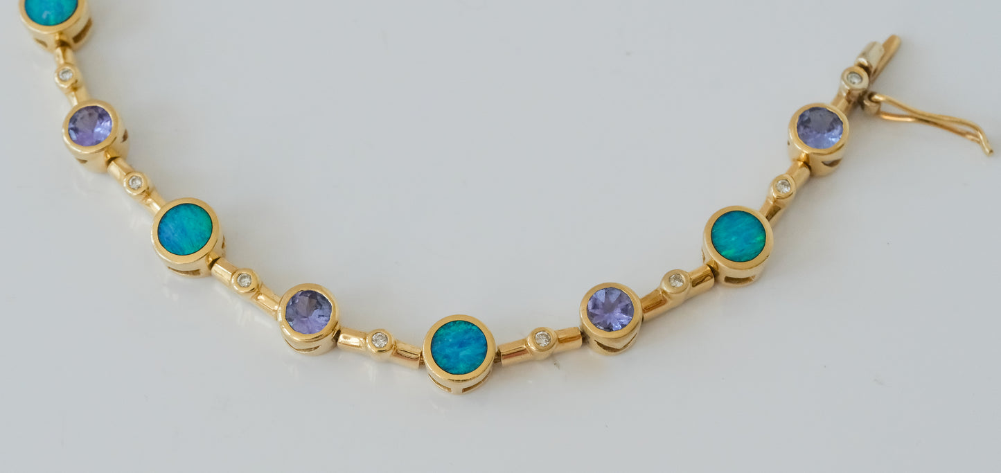 Beautiful Boulder Opal, Tanzanite and Diamond Link Bracelet. - Premium Bracelet from All The Best Vintage - Just $2195! Shop now at All The Best Vintage