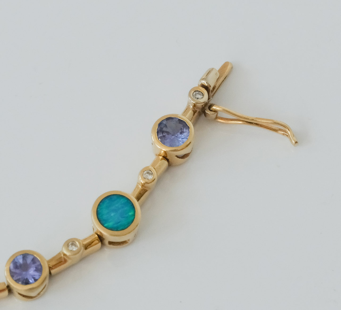 Beautiful Boulder Opal, Tanzanite and Diamond Link Bracelet. - Premium Bracelet from All The Best Vintage - Just $2195! Shop now at All The Best Vintage