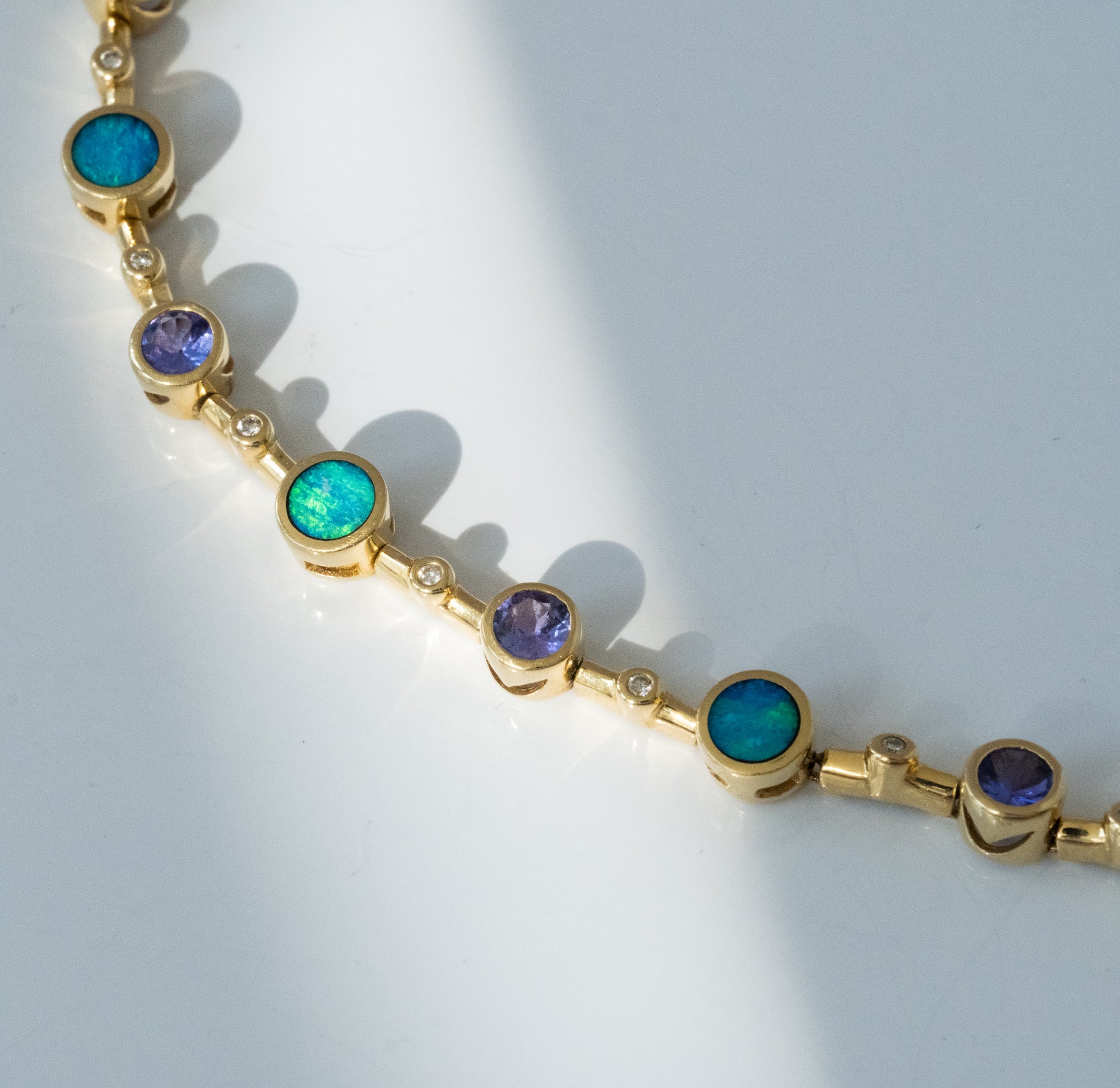 Beautiful Boulder Opal, Tanzanite and Diamond Link Bracelet. - Premium Bracelet from All The Best Vintage - Just $2195! Shop now at All The Best Vintage