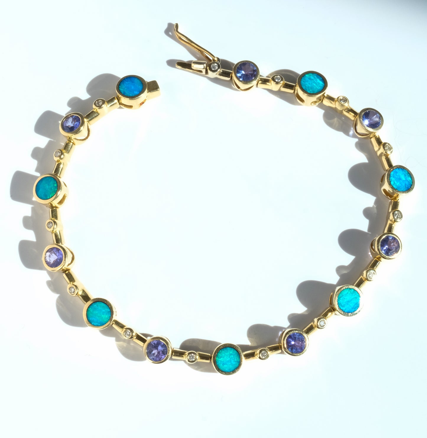 Beautiful Boulder Opal, Tanzanite and Diamond Link Bracelet. - Premium Bracelet from All The Best Vintage - Just $2195! Shop now at All The Best Vintage