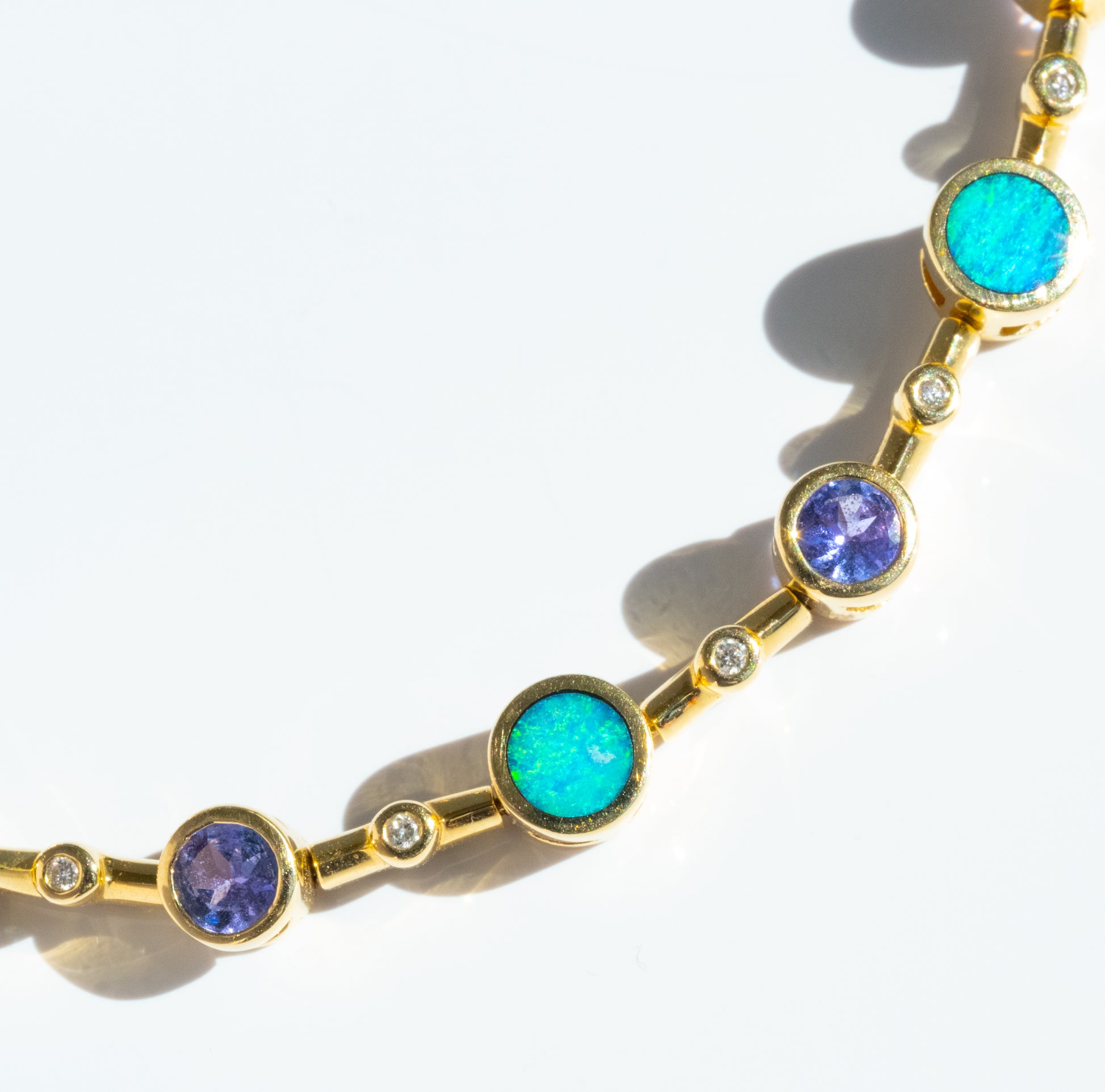 Beautiful Boulder Opal, Tanzanite and Diamond Link Bracelet. - Premium Bracelet from All The Best Vintage - Just $2195! Shop now at All The Best Vintage