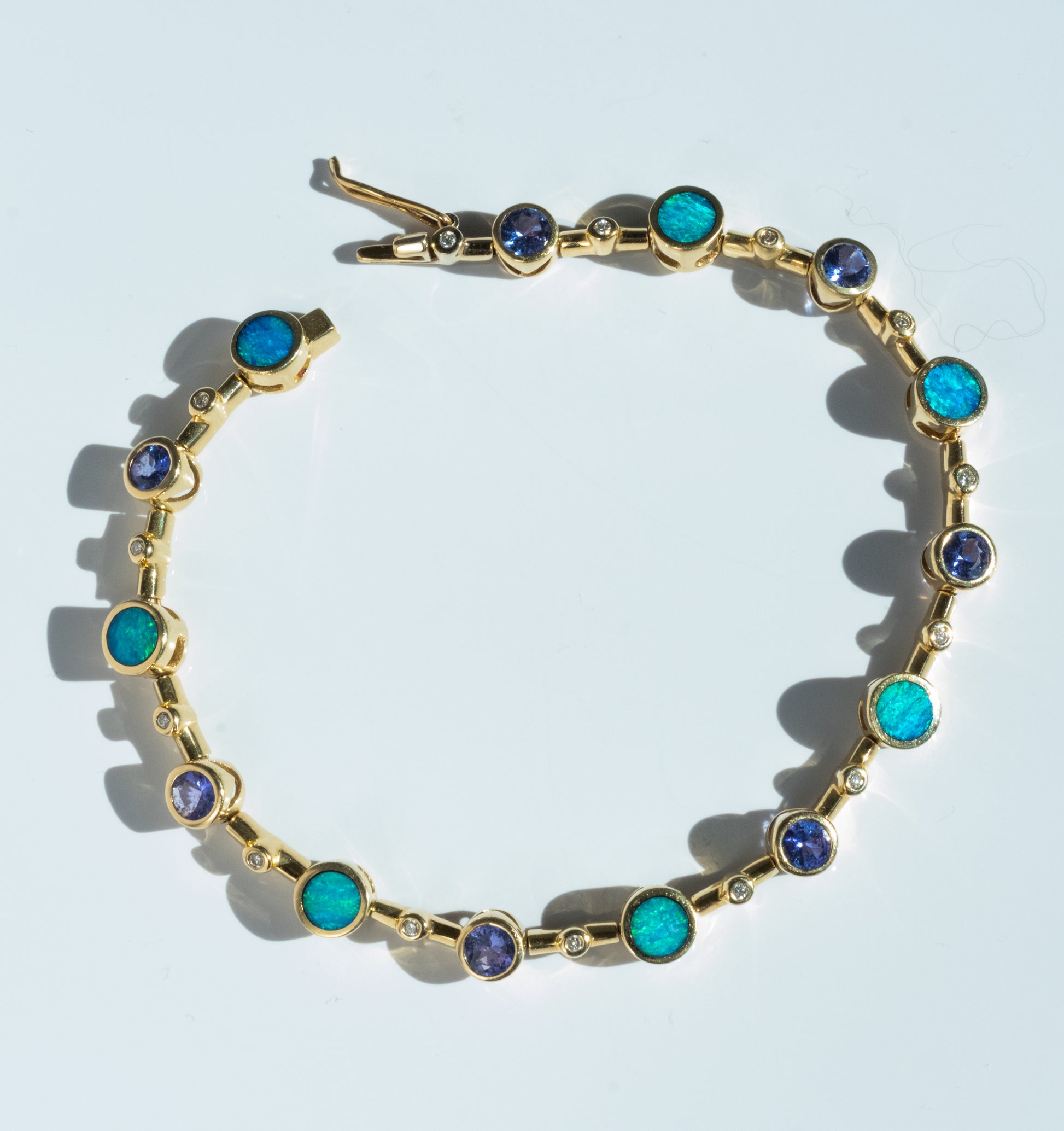 Beautiful Boulder Opal, Tanzanite and Diamond Link Bracelet. - Premium Bracelet from All The Best Vintage - Just $2195! Shop now at All The Best Vintage