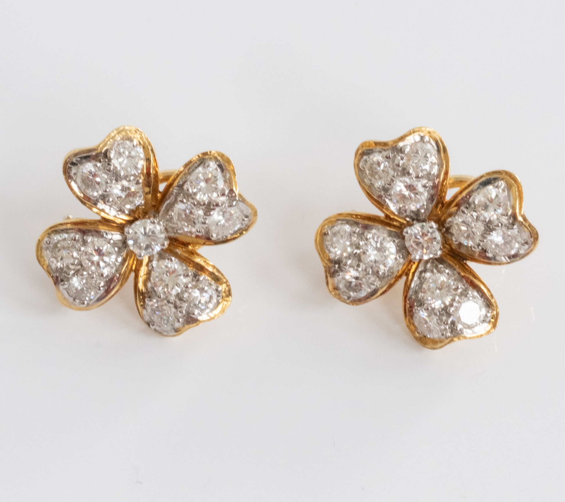 Gorgeous 18K Yellow Gold Diamond Flower Earrings - Premium Earrings from All The Best Vintage - Just $5800! Shop now at All The Best Vintage