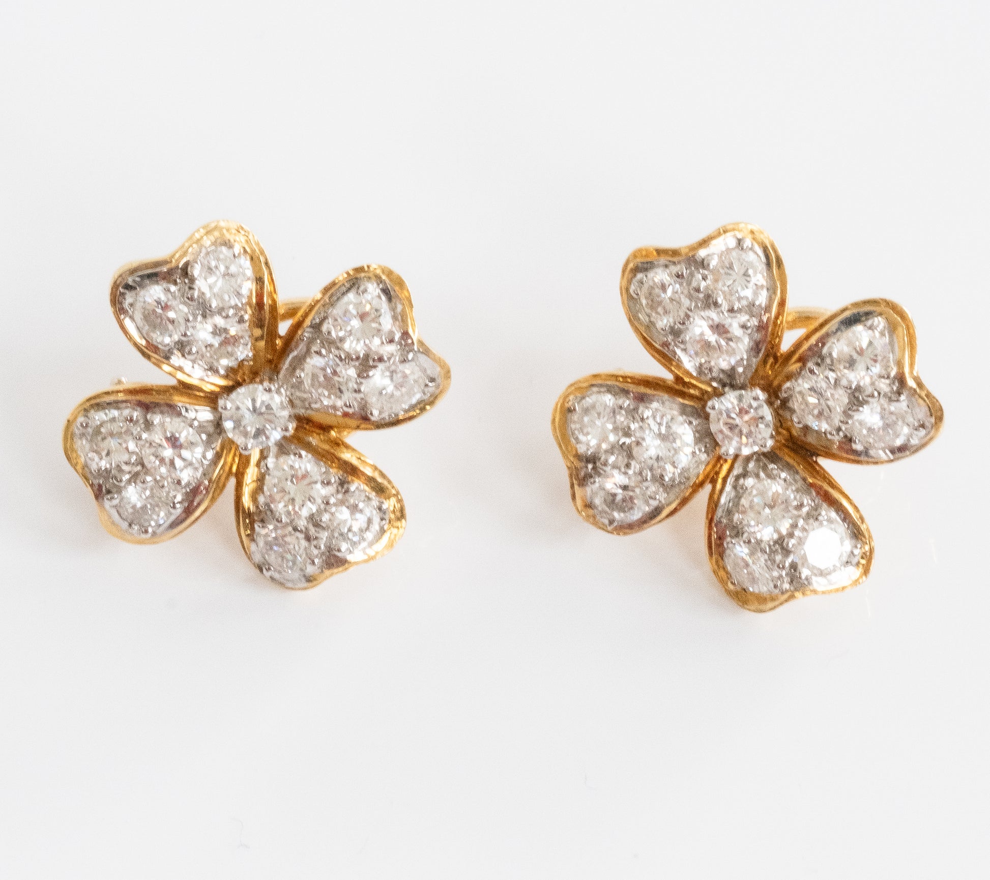 Gorgeous 18K Yellow Gold Diamond Flower Earrings - Premium Earrings from All The Best Vintage - Just $5800! Shop now at All The Best Vintage