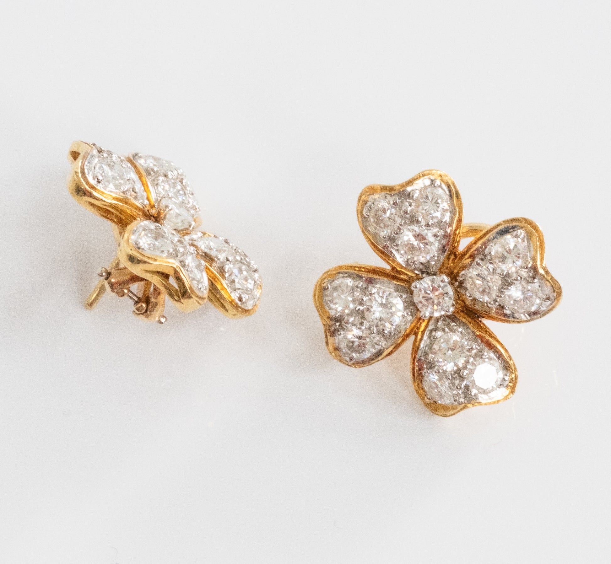 Gorgeous 18K Yellow Gold Diamond Flower Earrings - Premium Earrings from All The Best Vintage - Just $5800! Shop now at All The Best Vintage