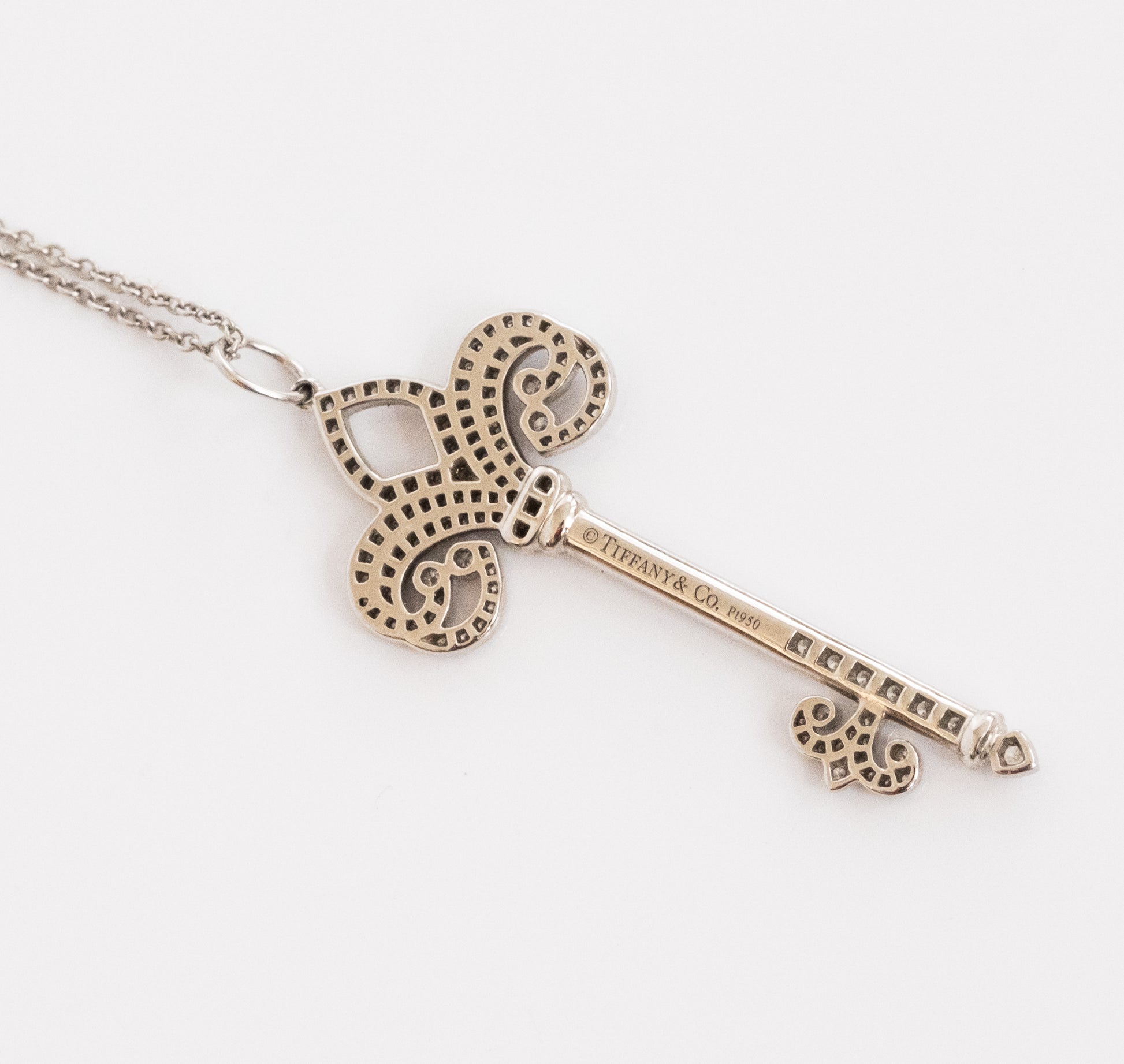 Tiffany & Co Platinum and Diamond Fleur de Lis Key and Chain. - Premium Pendant from All The Best Vintage - Just $5400! Shop now at All The Best Vintage