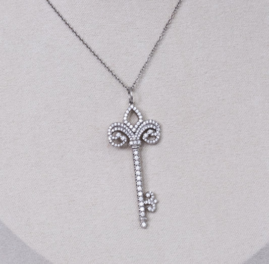 Tiffany & Co Platinum and Diamond Fleur de Lis Key and Chain. - Premium Pendant from All The Best Vintage - Just $5400! Shop now at All The Best Vintage