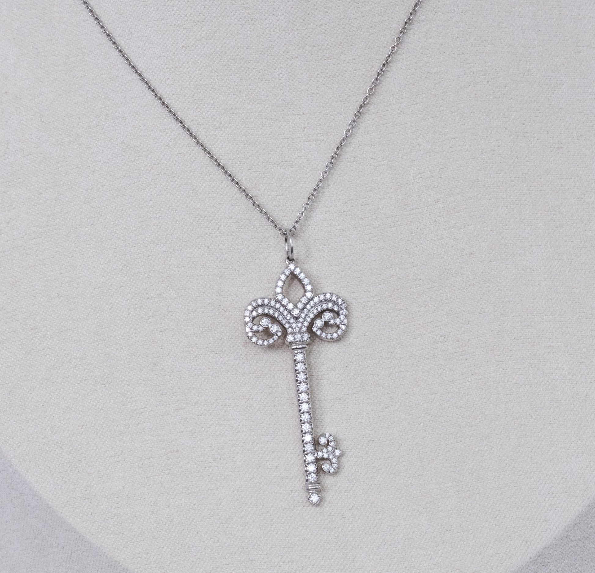 Tiffany & Co Platinum and Diamond Fleur de Lis Key and Chain. - Premium Pendant from All The Best Vintage - Just $5400! Shop now at All The Best Vintage