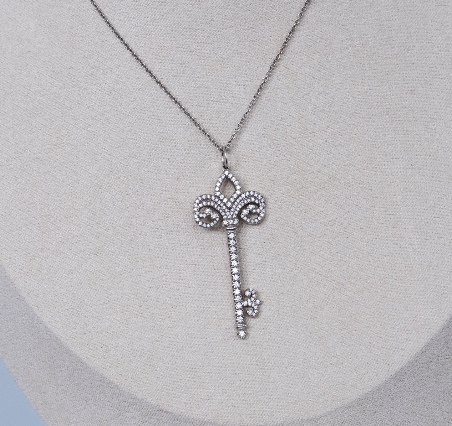 Tiffany & Co Platinum and Diamond Fleur de Lis Key and Chain. - Premium Pendant from All The Best Vintage - Just $5400! Shop now at All The Best Vintage