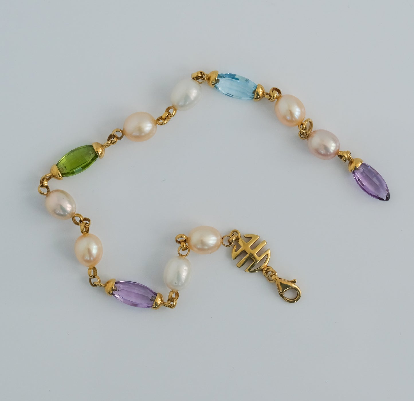 Mimi Milano 18K Pearl, Peridot, Topaz and Amethyst Bracelet - Premium Bracelet from All The Best Vintage - Just $1295! Shop now at All The Best Vintage