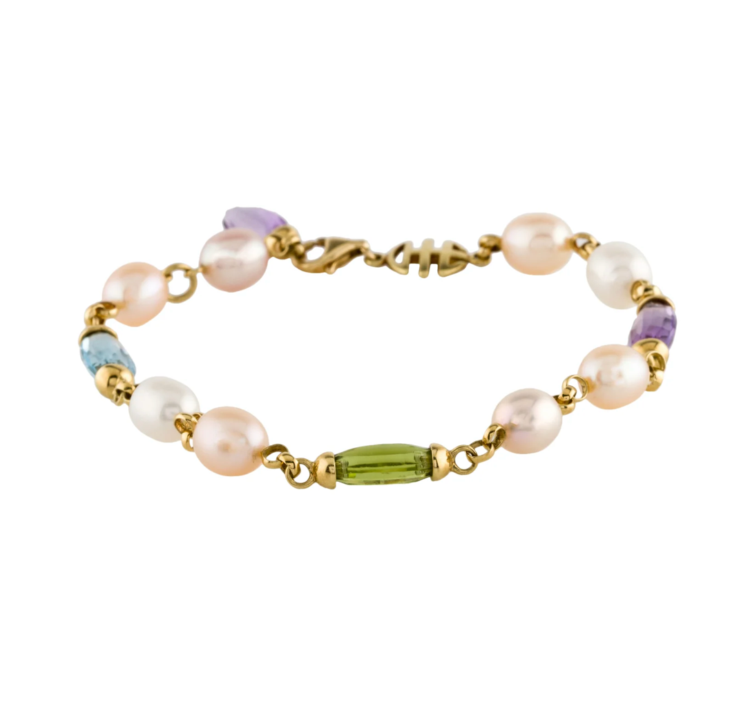 Mimi Milano 18K Pearl, Peridot, Topaz and Amethyst Bracelet - Premium Bracelet from All The Best Vintage - Just $1495! Shop now at All The Best Vintage