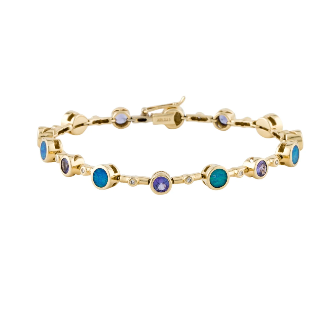 Beautiful Boulder Opal, Tanzanite and Diamond Link Bracelet. - Premium Bracelet from All The Best Vintage - Just $2195! Shop now at All The Best Vintage