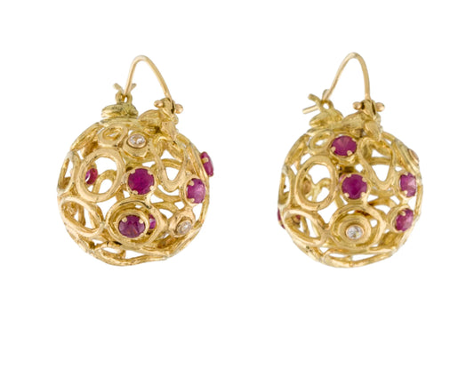 Gabrielle Sanchez 18K Ruby and Topaz Basket Weave Orb Flyer Earrings - Premium Earrings from Gabrielle Sanchez - Just $3400! Shop now at All The Best Vintage