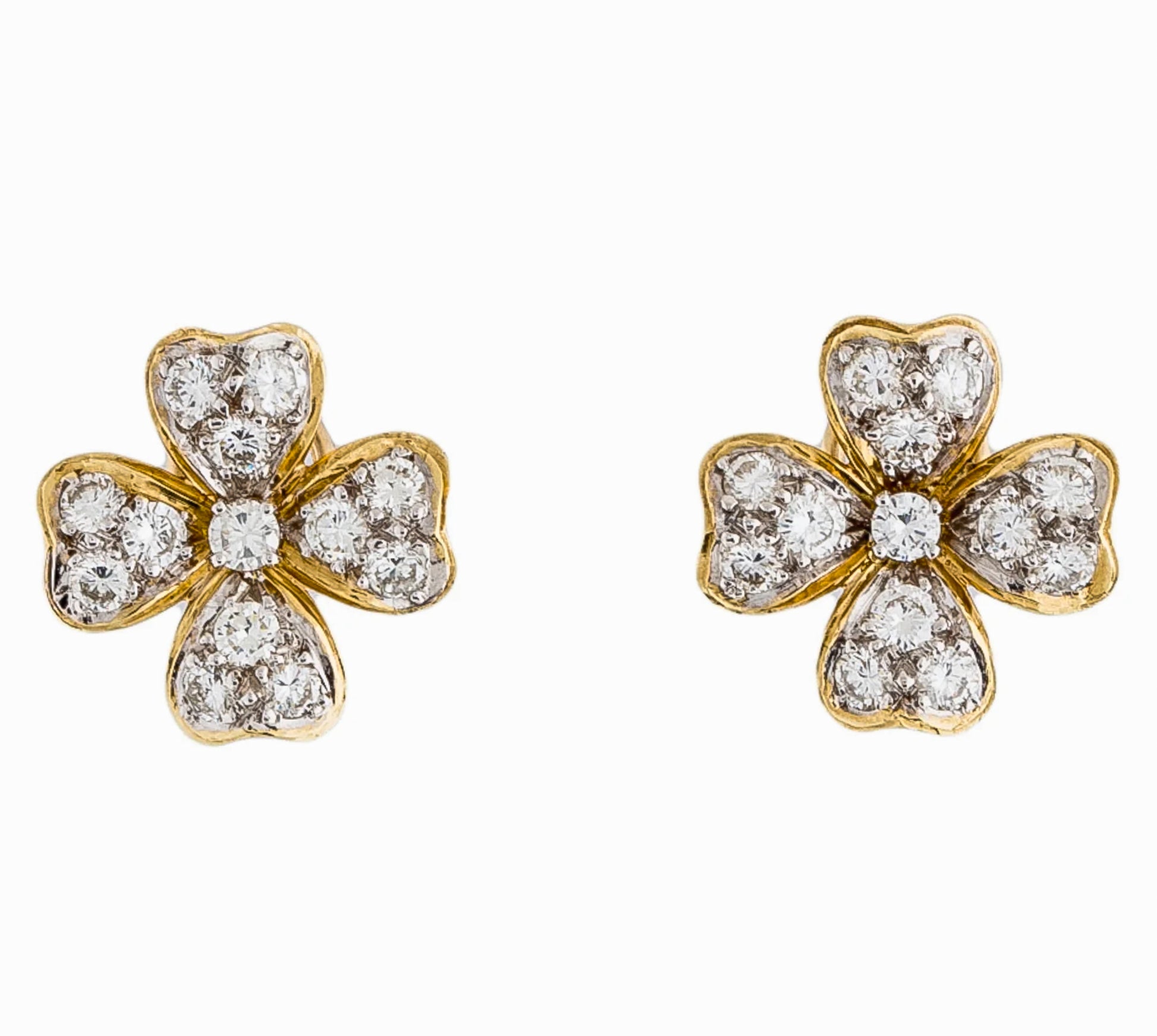 Gorgeous 18K Yellow Gold Diamond Flower Earrings - Premium Earrings from All The Best Vintage - Just $5800! Shop now at All The Best Vintage