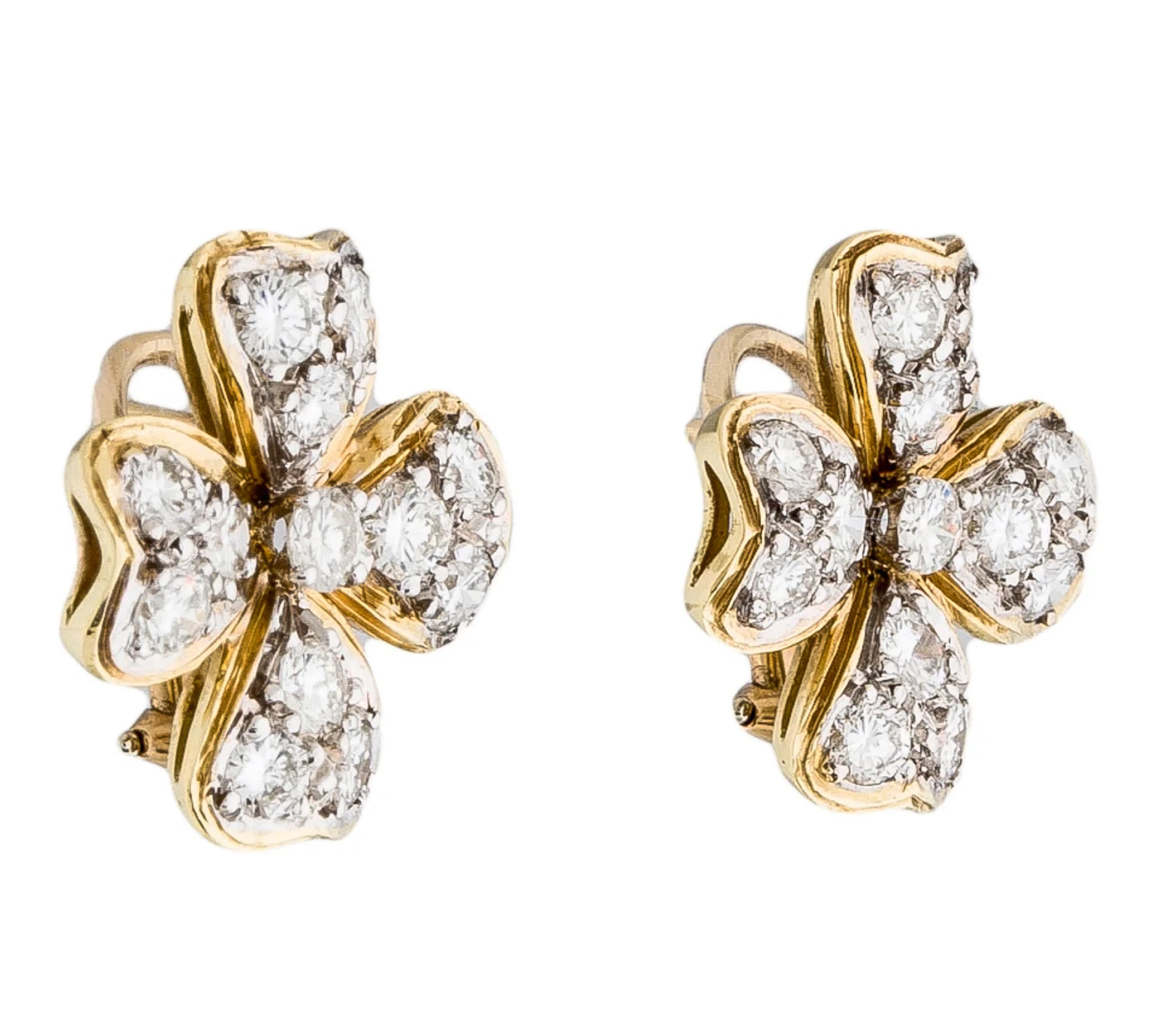 Gorgeous 18K Yellow Gold Diamond Flower Earrings - Premium Earrings from All The Best Vintage - Just $5800! Shop now at All The Best Vintage