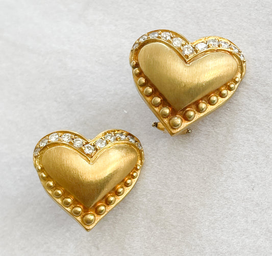 Vintage 18K Gold Heart and Diamond Earrings - Premium  from All The Best Vintage - Just $1595! Shop now at All The Best Vintage