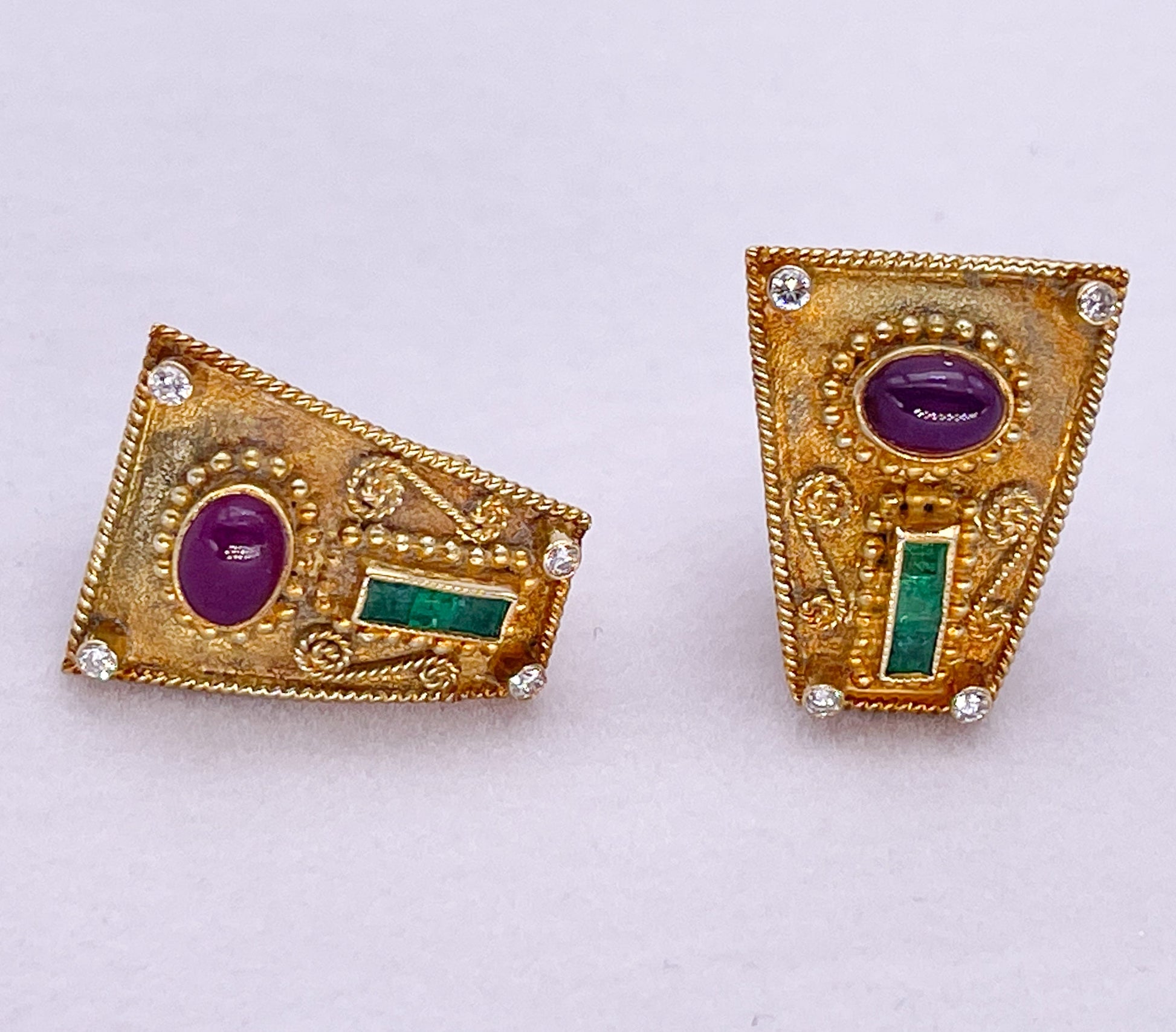 Vintage GIKAS 18K Diamond, Ruby and Emerald Earrings - Premium  from All The Best Vintage - Just $1495! Shop now at All The Best Vintage