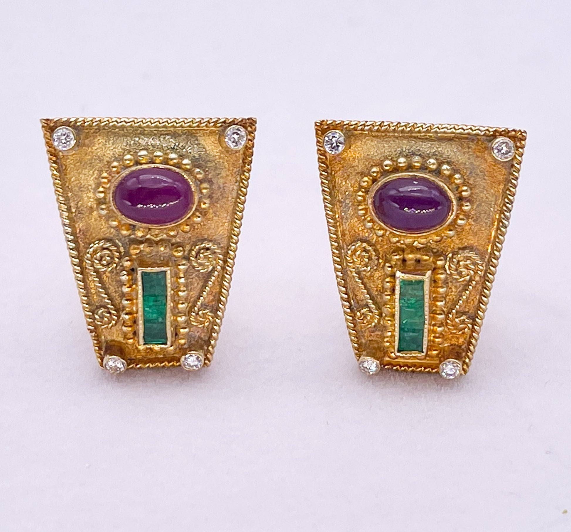Vintage GIKAS 18K Diamond, Ruby and Emerald Earrings - Premium  from All The Best Vintage - Just $1495! Shop now at All The Best Vintage