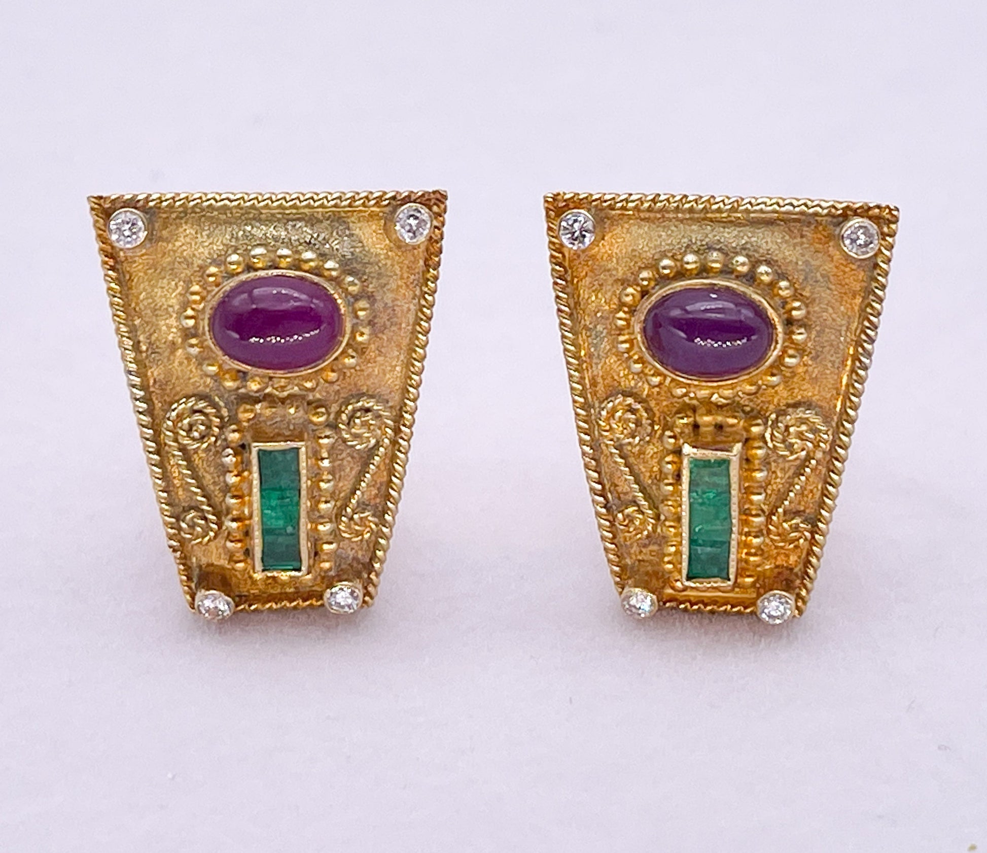 Vintage GIKAS 18K Diamond, Ruby and Emerald Earrings - Premium  from All The Best Vintage - Just $1495! Shop now at All The Best Vintage