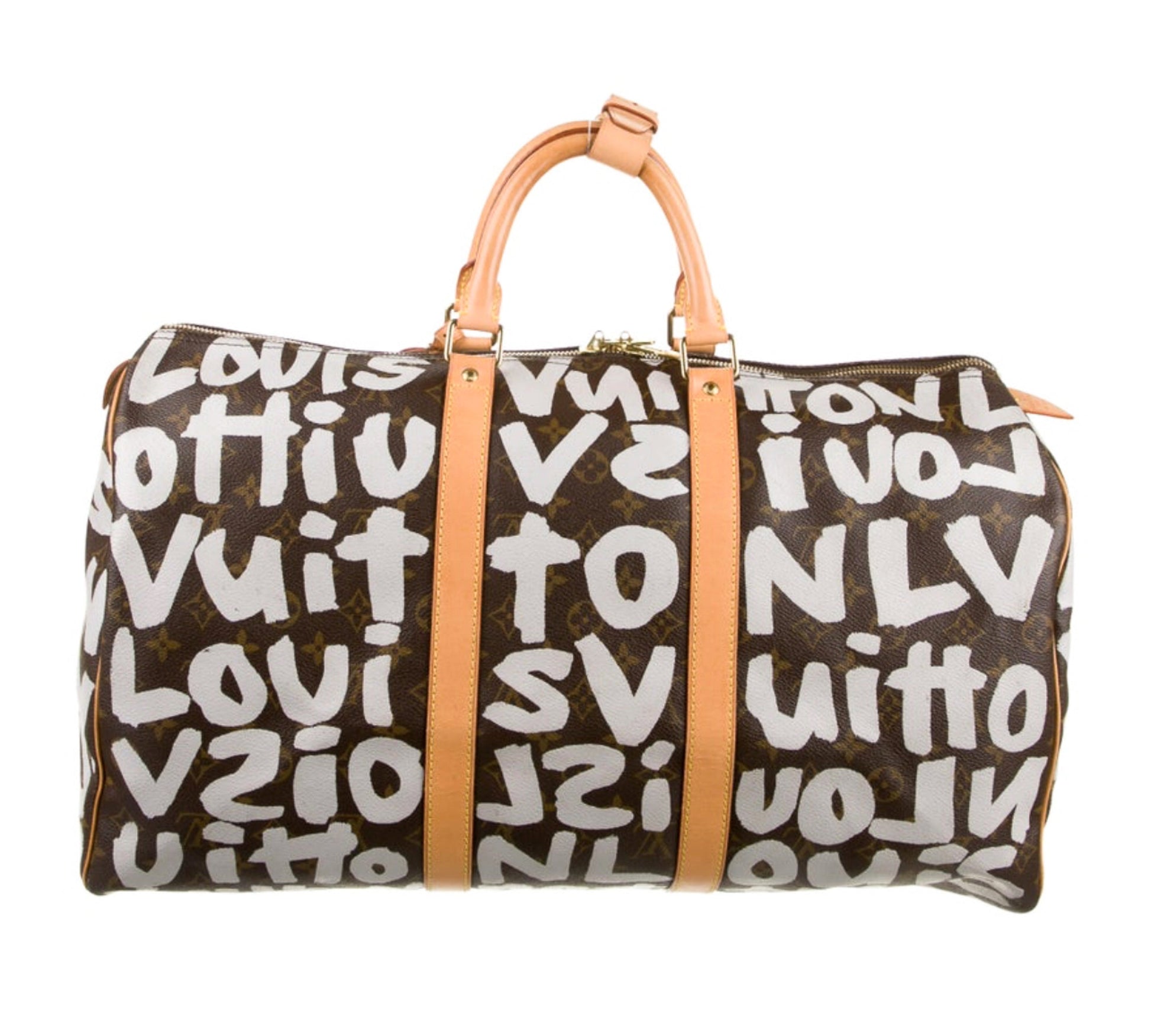 Louis Vuitton graffiti keepall 50 . Website search for AO08181. DM for  details of orange graffiti. #louisvuitton #vintagevuitton