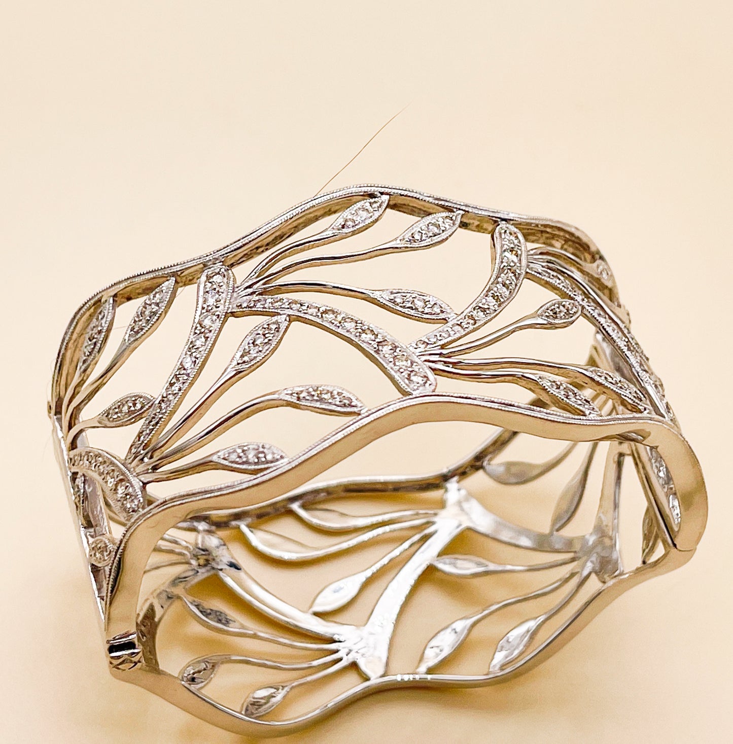 14K DIAMOND FLORAL OPEN WORK HINGED BANGLE - Premium  from All The Best Vintage - Just $2900! Shop now at All The Best Vintage