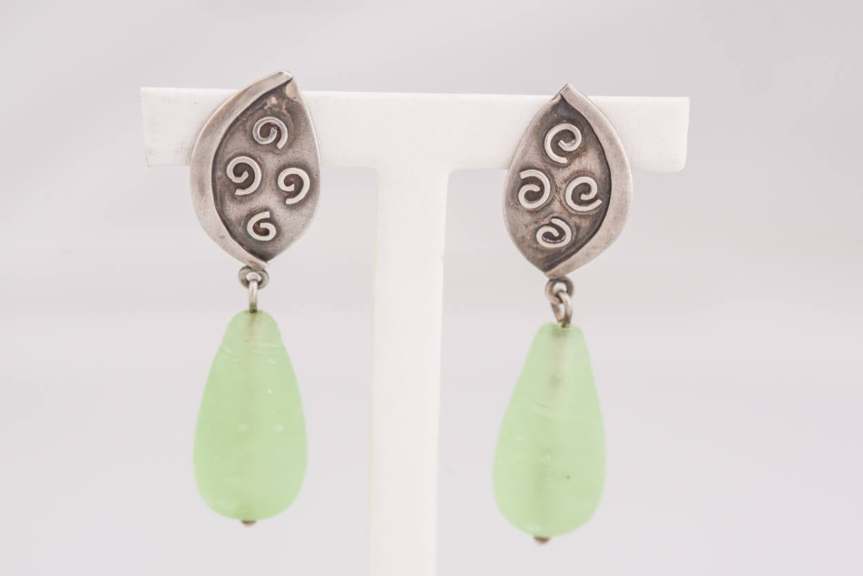 Vintage Artisan Sterling and Green Glass Earrings - Premium  from All The Best Vintage - Just $60! Shop now at All The Best Vintage