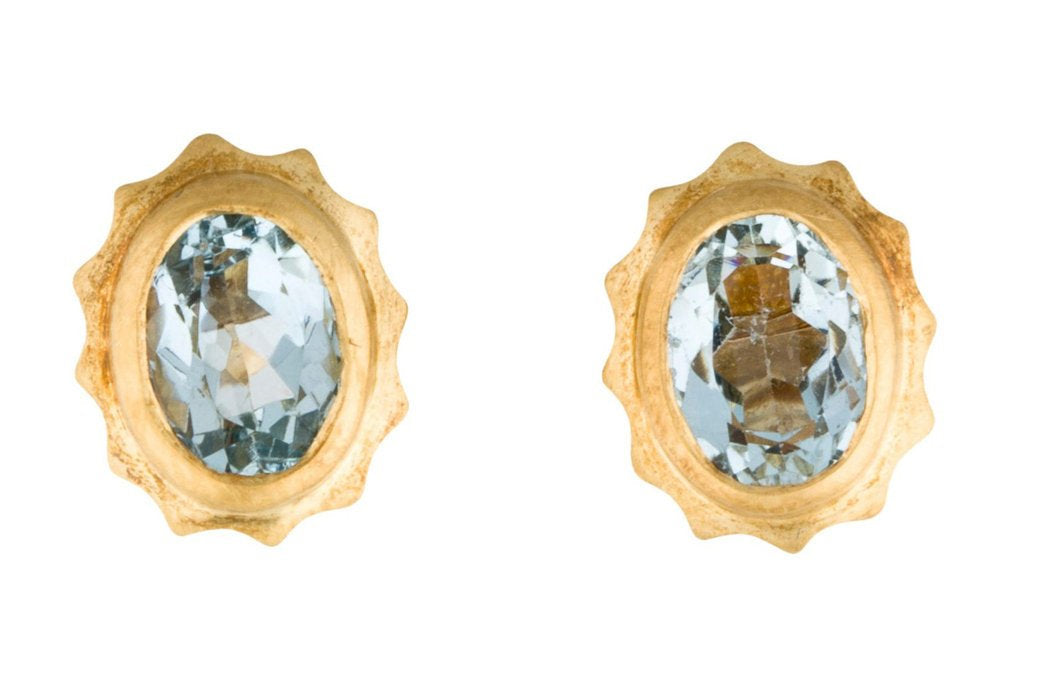 Aquamarine 18K Gold Scalloped Stud Earrings - Premium  from All The Best Vintage - Just $495! Shop now at All The Best Vintage