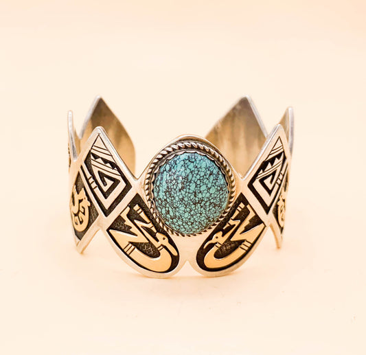 Vintage Leal Damon Sterling 14K and Turquoise Cuff - Superb - Premium  from All The Best Vintage - Just $895! Shop now at All The Best Vintage